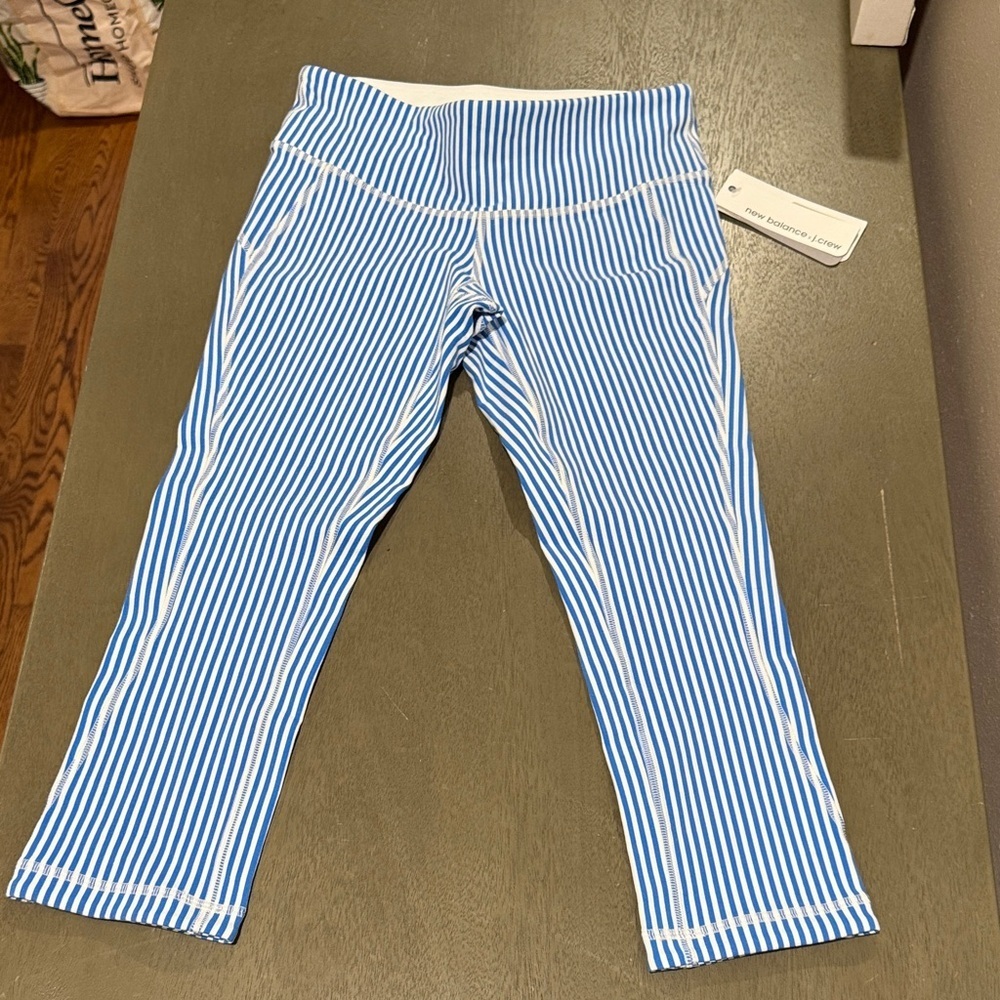 NWT New Balance x J. Crew Collab Blue and White Striped Capris size XS